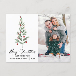Calligraphy Ink Watercolor Christmas Tree Photo Holiday Postcard