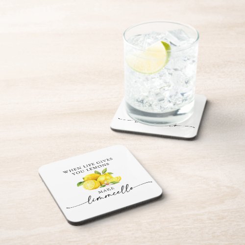 Calligraphy Ink Watercolor Lemons Limoncello Beverage Coaster