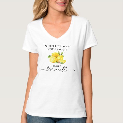 Calligraphy Ink Watercolor Lemons Limoncello V T_Shirt