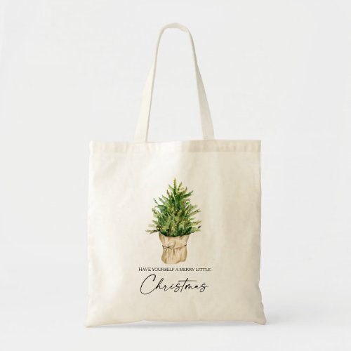 Calligraphy Ink Watercolor Pine Tree Christmas Tote Bag