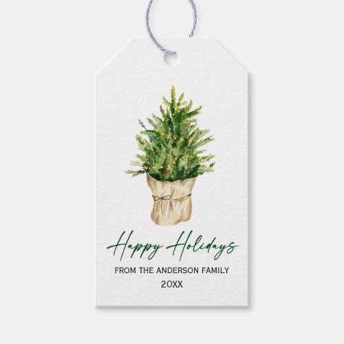 Calligraphy Ink Watercolor Tree Minimalist Holiday Gift Tags