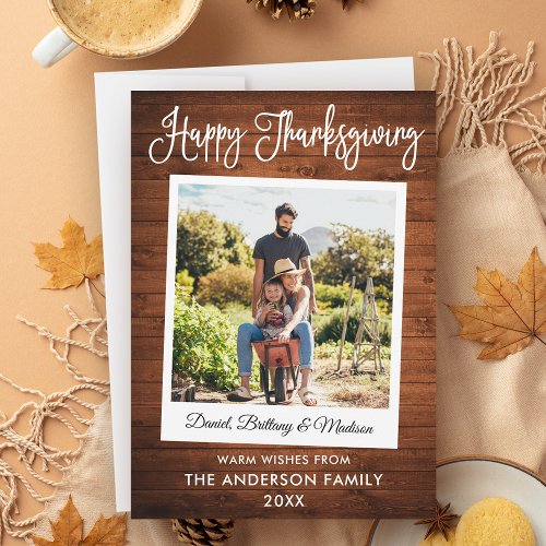Calligraphy Instant Camera Photo Wood Thanksgiving Holiday Card