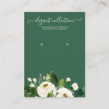 Calligraphy Ivory Green Floral Earring Display Business Card by MG_BusinessCards at Zazzle