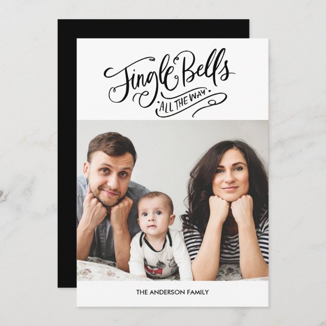 Calligraphy Jingle Bells Christmas Photo Card (Front/Back)