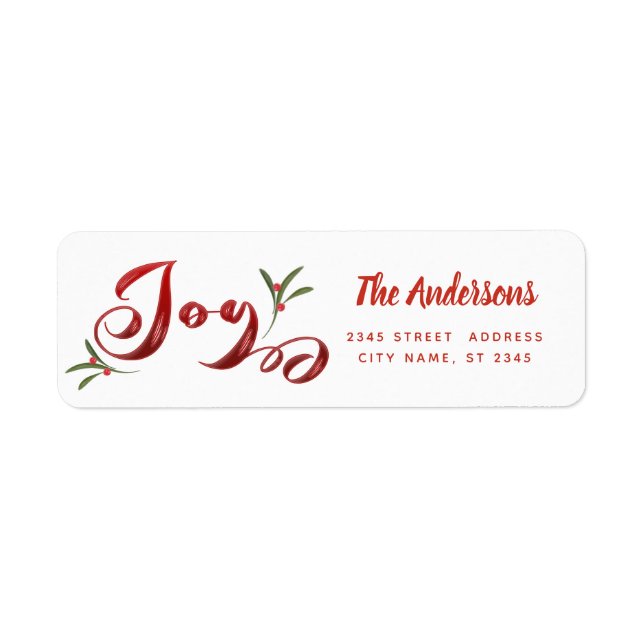 Calligraphy joy botanical holly holiday label (Front)
