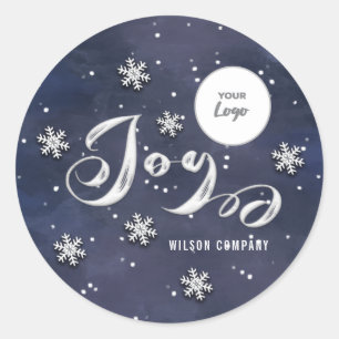 Calligraphy Joy snowfakes corporate logo Holiday C Classic Round Sticker