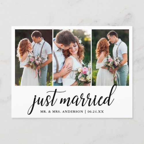 Calligraphy Just Married 3 Photo Postcard