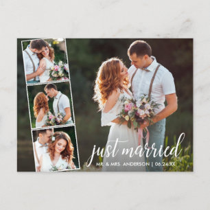 Calligraphy Just Married 4 Photo Postcard