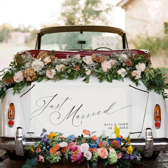 Calligraphy Just Married Mr and Mrs Wedding Car Banner (Creator Uploaded)