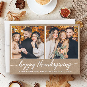 Calligraphy Kraft 2 Photo Thanksgiving Holiday Card