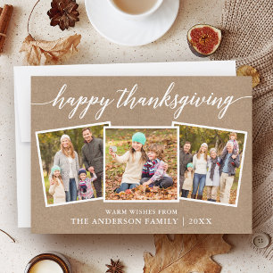 Calligraphy Kraft 3 Photos Thanksgiving Holiday Card