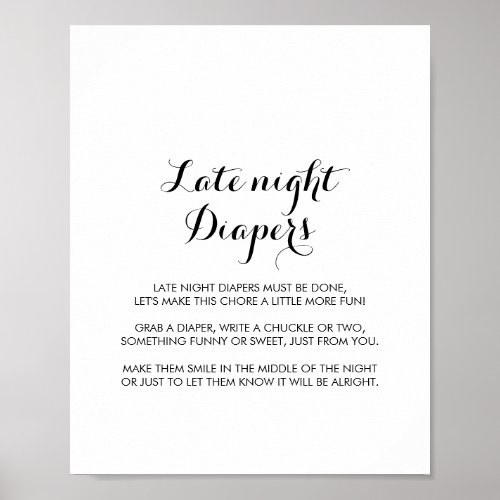 Calligraphy Late Night Diapers Baby Shower Sign