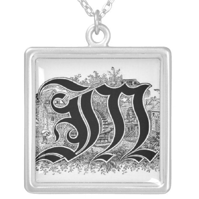 Calligraphy Letter M Necklace (Front)