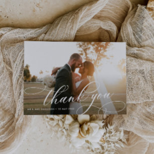 calligraphy lettering wedding photo thank you card