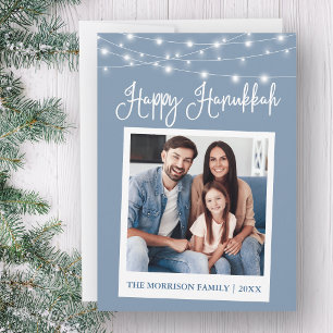 Calligraphy Lights Instant Camera Photo Hanukkah Holiday Card