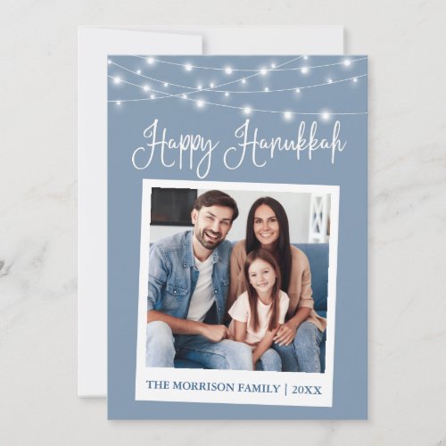 Calligraphy Lights Instant Camera Photo Hanukkah Holiday Card