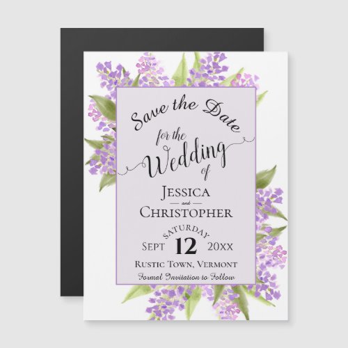 Calligraphy Lilacs Lavender Wedding Save the Date Magnetic Invitation