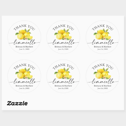 Calligraphy Limoncello Watercolor Lemons Thank You Classic Round Sticker