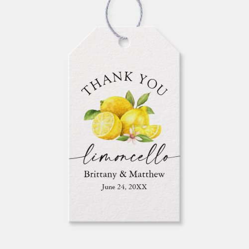 Calligraphy Limoncello Watercolor Lemons Thank You Gift Tags