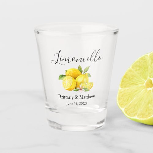 Calligraphy Limoncello Watercolor Lemons Wedding Shot Glass