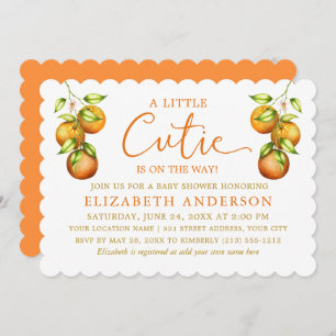Calligraphy Little Cutie Baby Shower Gold Oranges Invitation