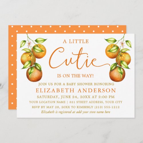 Calligraphy Little Cutie Baby Shower Oranges Dots Invitation