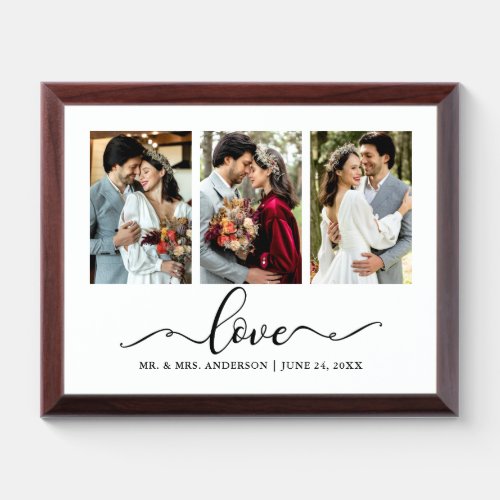 Calligraphy Love 3 Photo Wedding Plaque