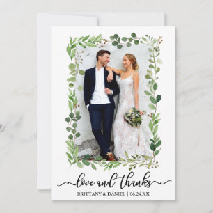 Calligraphy Love and Thanks Watercolor Eucalyptus Thank You Card