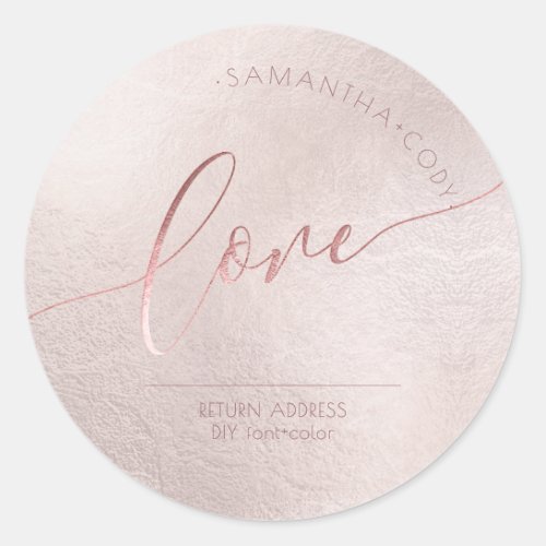 Calligraphy Love Blush Pink Faux Rose Gold Foil Classic Round Sticker