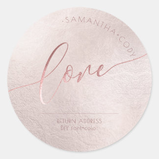 Calligraphy Love Blush Pink Faux Rose Gold Foil Classic Round Sticker