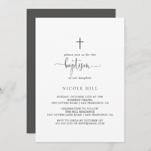 Calligraphy Love Fancy Script Baptism  Invitation