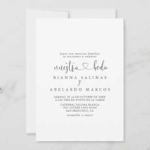 Calligraphy Love Fancy Script Nuestra Boda Wedding Invitation