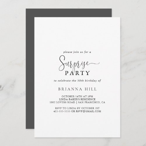 Calligraphy Love Fancy Script Surprise Party  Invitation