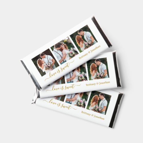 Calligraphy Love is Sweet 3 Photo Wedding Gold Hershey Bar Favors