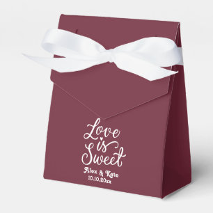 Calligraphy Love is Sweet in Marlot Color Favor Boxes