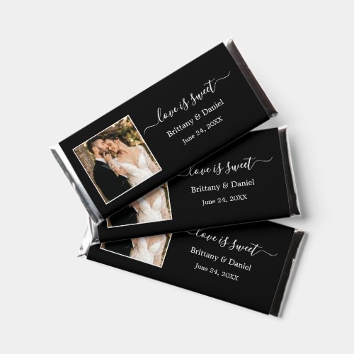 Calligraphy Love is Sweet Photo Wedding Black Hershey Bar Favors