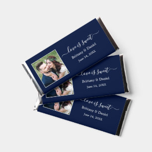 Calligraphy Love is Sweet Photo Wedding Blue Hershey Bar Favors