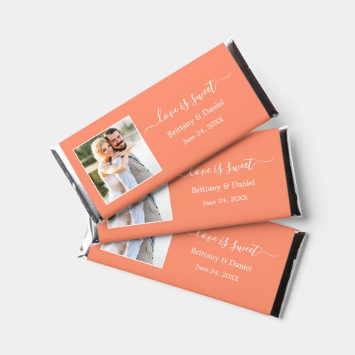 Calligraphy Love is Sweet Photo Wedding Coral Hershey Bar Favors