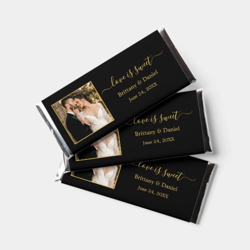 Calligraphy Love is Sweet Photo Wedding Gold Black Hershey Bar Favors