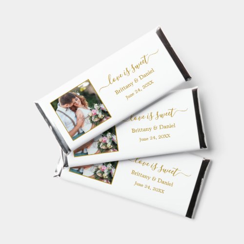 Calligraphy Love is Sweet Photo Wedding Gold Hershey Bar Favors