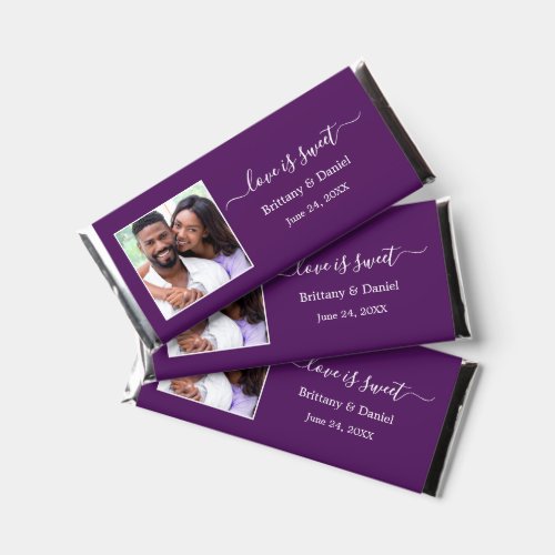 Calligraphy Love is Sweet Photo Wedding Purple Hershey Bar Favors