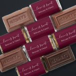 Calligraphy Love Is Sweet Wedding Burgundy Hershey's Miniatures<br><div class="desc">Elegant Calligraphy Love Is Sweet Bride and Groom Name Wedding Chocolate Candy Bars - Burgundy or choose background color</div>