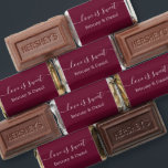 Calligraphy Love Is Sweet Wedding Burgundy Hershey's Miniatures<br><div class="desc">Elegant Calligraphy Love Is Sweet Bride and Groom Name Wedding Chocolate Candy Bars - Burgundy or choose background color</div>