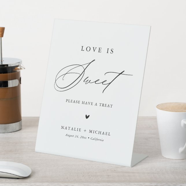 Calligraphy Love Is Sweet Wedding Dessert Table Pedestal Sign (In SItu)