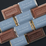Calligraphy Love Is Sweet Wedding Dusty Blue Hershey's Miniatures<br><div class="desc">Elegant Calligraphy Love Is Sweet Bride and Groom Name Wedding Chocolate Candy Bars - Dusty Blue or choose background color</div>