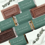 Calligraphy Love Is Sweet Wedding Eucalyptus Green Hershey's Miniatures<br><div class="desc">Elegant Calligraphy Love Is Sweet Bride and Groom Name Wedding Chocolate Candy Bars - Eucalyptus Green or choose background color</div>