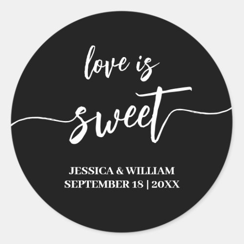 calligraphy love is sweet wedding favor classic round sticker