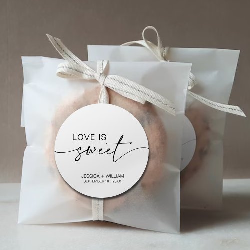 calligraphy love is sweet wedding favor classic round sticker