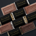 Calligraphy Love Is Sweet Wedding Gold Black Hershey's Miniatures<br><div class="desc">Elegant Calligraphy Love Is Sweet Bride and Groom Name Wedding Chocolate Candy Bars - Black or choose background color - Gold Text</div>