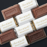 Calligraphy Love Is Sweet Wedding Gold White Hershey's Miniatures<br><div class="desc">Elegant Calligraphy Love Is Sweet Bride and Groom Name Wedding Chocolate Candy Bars - White or choose background color - Gold Text</div>